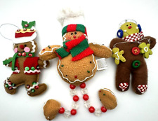 Lot of 3 Vintage Plush Felt Gingerbread Cookie Ornaments from 6 to 11