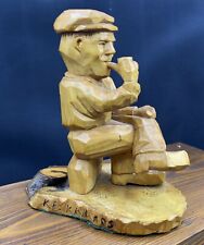 Vintage Folk Art Hand Carved Wood Figure Smoking Pipe  Nice Detail Signed picture