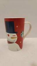Starbucks 2012 Holiday Christmas Red Winking Snowman Coffee Mug Cup Tall 16oz picture