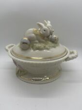 Lenox Occasions Easter Bunny Covered Candy Dish-Ceramic Basket w/ Bunnies & Eggs picture