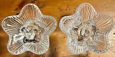 SILVESTRI Pair of Glass Candle Holder Reversible Ribbed Clear Vintage 1.5