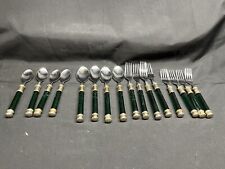 16 Pc Vintage Green Lucite Handled Flatware China Stainless Pre Owned. picture