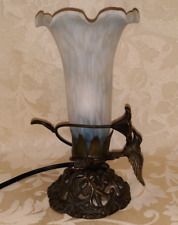Vintage Lily Glass Shade Accent Lamp with Hummingbird and Cast Iron Ornate Base picture