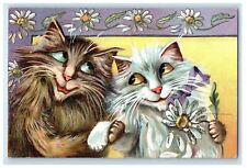 c1910's Two Cute Cats Holding Hands White Flowers Maurice Boulanger Postcard picture