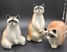 3 Lomonosov Raccoon Figurines Hand Painted Porcelain Russian Stamped USSR  picture
