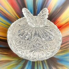 Vintage Clear Glass Butterfly Trinket Box Dresser Vanity Dish 3D Butterfly Lid picture