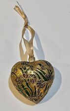 Vintage Cloisonne enamel heart floral ornament gold metal picture