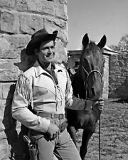 Clint Walker in fringed western jacket holding horse as Cheyenne 8x10 photo picture