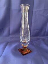 Vintage Sevres Cristal France Clear and Amber Pedestal Vase. Functional Art. picture