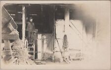 Worker on Ladder in Rural Building, Farm? Unknown Location,c1910s RPPC picture