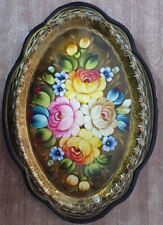 Russian tray Zhostovo hand painted metal dish multicolor picture