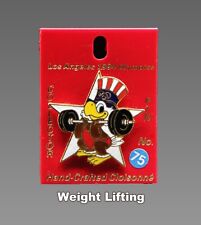 1984 Los Angeles Olympics Sam The Eagle Weight Lifting Collector Pin picture