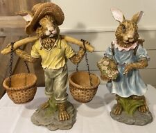 Vintage Henri Chrisdon Bunny Rabbit Gardeners Pair Rare Large 17” 18” Statues picture
