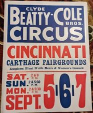 Vtg Clyde Beatty Cole Bros. Circus Cardboard Poster Cincinnati   28