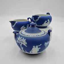 Antique Wedgwood Blue Jasperware Cobalt Cream And Sugar Canisters  picture