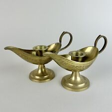 Pair Vintage Brass Aladdin Lamp Candle Holders Candlesticks Genie Magic Lamp picture