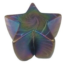 Robert Held Signed Art Glass Iridescent Striped 3D STAR Paperweight Hand Carved picture