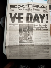 V-E Day May 7th 1945 Los Angeles Times re-print Mint Condition 22X16.5 picture