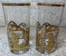 Set of 2 Vintage 1970’s Culver Gold Mushroom 12 oz. Highball Drinking Glasses picture