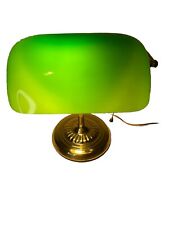 Vintage Banker's Desk Piano Lamp Green Glass Shade Pull Chain Brass Base picture