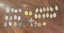 Lot of 31 Vintage Catholic Saint Religious Holy Medal Pendant & Cross Preowned picture