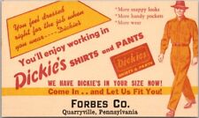 c1940s QUARRYVILLE, PA Advertising Postcard FORBES CO. Dickies Clothing / Unused picture