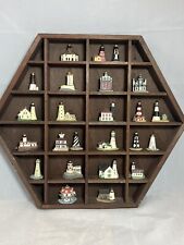 Lot of 24 Vintage Lenox Miniature Lighthouses Thimbles With Wooden Display Shelf picture