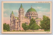 Cathedral St Louis Missouri Postmarked 1938 Vintage Linen Postcard picture