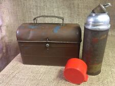 Vintage Metal Dome Top Lunchbox w/Aladdin “Economy #23” Locking Cork Thermos. picture