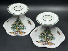 Elizabethan Christmas Candle Holder SET (2) Seasons Greetings Tree Staffordshire picture