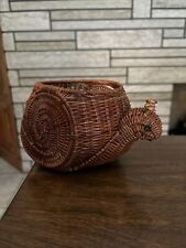 Vintage Mid Century Boho Woven Wicker Snail Basket Planter picture