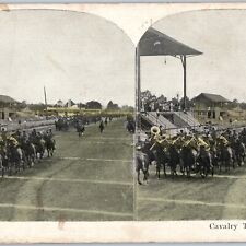 c1910s WWI Cavalry Troop Review Stereoview Army Military Band Parade Soldier V34 picture