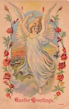 Lovely Angel With Bell & Roses in the Clouds Above a Church-1912 Easter PC-7203 picture