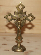 Vintage hand crafted brass desk cross crucifixion picture