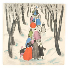 Snowy New Year's Day Greeting Card 1940s Vintage Unused Illustration Art B409 picture