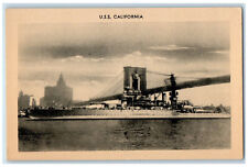 U.S.S California Warship Naval Cruiser Ship Bridge Buildings Scene Postcard picture