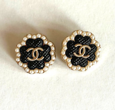 CHANEL Vintage Gold Metal Button Black White Pearls 23 mm (Set of 2) picture