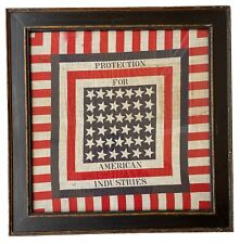 Circa 1880s ANTIQUE 39 Star American Presidential Flag Banner Folk Art picture