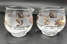 Vintage Libbey Creamer & Open Sugar Clear with Frost Band and Gold Autumn Leaves picture