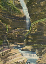 Vintage Linen Postcard Glen of the Pools Watkins Glen Waterfall Finger Lakes NY picture