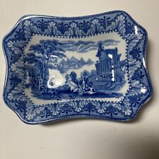 Vintage Cauldron England Blue Rectangle Trinket Dish Chariot, Castle, Very Rare picture