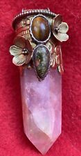 Tantric Buddhist Rose Quartz Crystal Wand Pendant For Healing Of Heart Energy picture