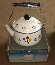 Vintage Newcor Tea Kettle Teapot 2.5 Quart #936 Paradise Tulips Porcelain Enamel picture