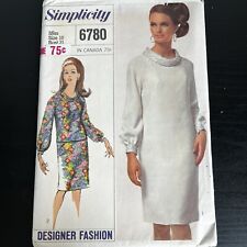 Vintage 1960s Simplicity 6780 Mod Roll Collar Dress Sewing Pattern 10 XXS UNCUT picture