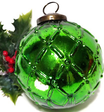 Mercury Glass Vintage Christmas Ornament GREEN Embossed Ball picture