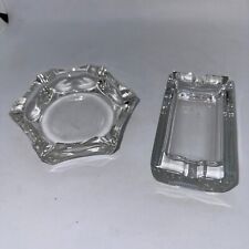 Lot Of 2 Vintage 80's Clear Glass Ash Trays Hexagon Shape & Rectangle picture