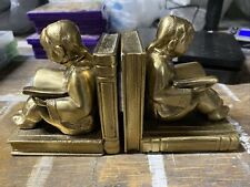 Antique Brass Bookends Chinese / Oriental Children Reading MADE IN USA picture