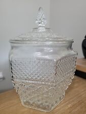 Vintage Anchor Hocking WEXFORD Diamond Clear Glass Hexagon Cookie Jar With Lid picture