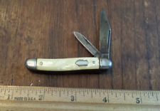 Small Vintage IMPERIAL Prov RI Small Yellow Folding 2 Blade Pocket Knife picture
