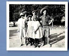 FOUND VINTAGE PHOTO C+1869 MEN IN HATS WITH GIRLS IN DRESSES picture